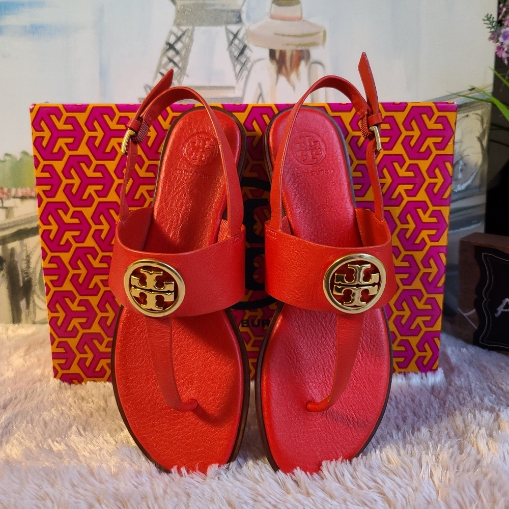 Tory Burch Benton 2 flat thong sandal calf leather bright samba rolled brass